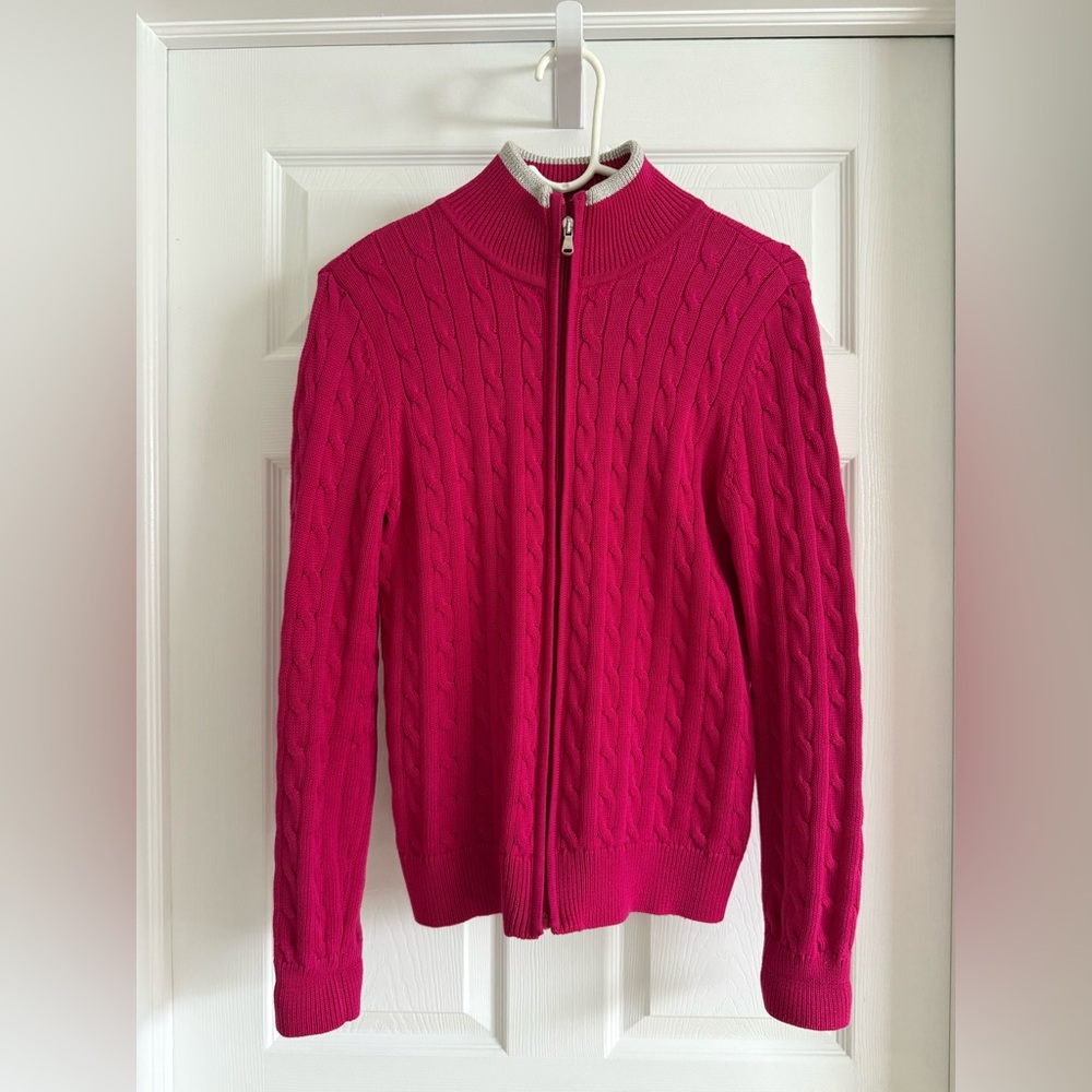 Ralph Lauren Active Pink Cable Knit Full-Zip Sweater (Size Medium)